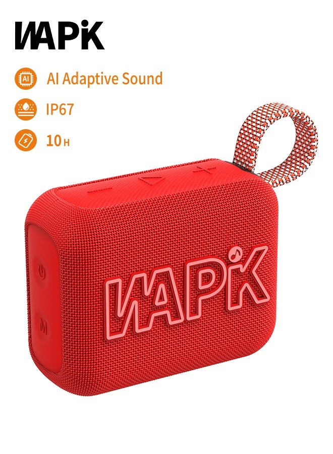 Korean Brand Aero 5 Portable Bluetooth Speaker 10W AI Smart Sound Tuning Bluetooth 5.4 IP67 Waterproof Mini Speaker 10H Battery Life TWS Pairing TF Card Play Type-C Fast Charging Carry Strap Outdoor Speaker Red