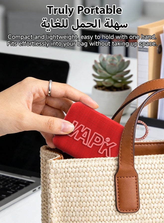 وابيك سماعة بلوتوث محمولة كورين براند Aero 5 بقدرة 10 واط وميزة ضبط الصوت الذكي بالذكاء الاصطناعي وبلوتوث 5.4، مقاومة للماء بمعيار IP67، بطارية تدوم 10 ساعات، اقتران TWS، تشغيل بطاقة TF، شحن سريع Type-C، مزودة بحمالة يد للاستخدام الخارجي – اللون الأحمر - Image 2