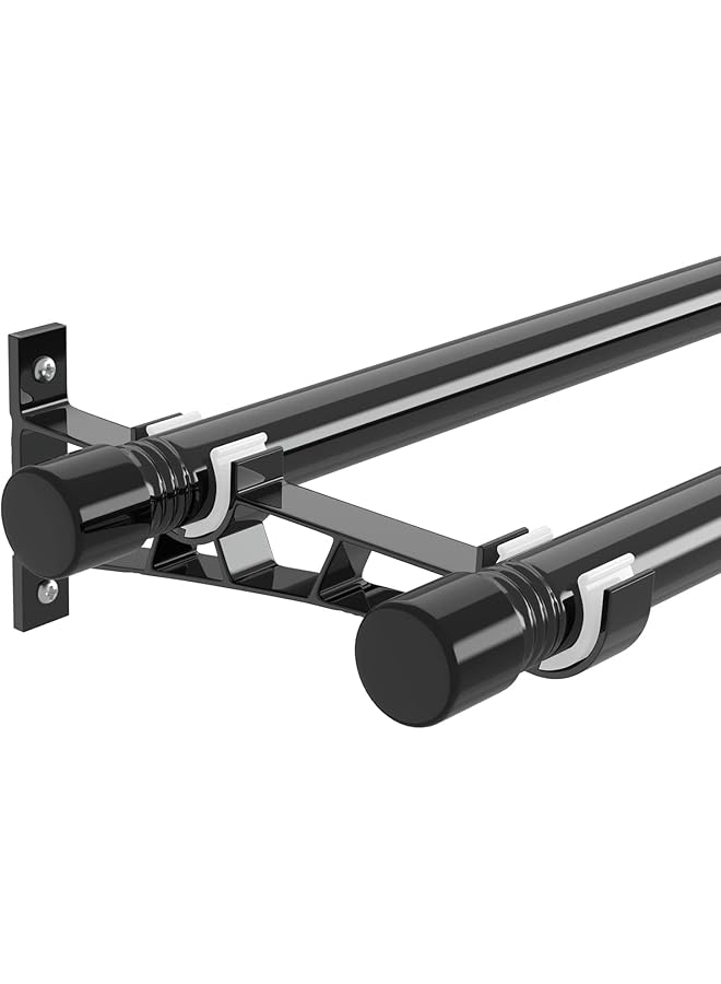 The Bros Double Curtain Rods 66 to 144 Inch, Metal Extendable Double Drapery Rod Set for Windows, Black - Image 1