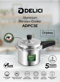 3 Liter Dripless Aluminium Pressure Cooker, Fast, Efficient, and Safe Cooking with Durable Body, Safe Gasket Release Vent System, Multiple Cooktop Compatible - 5 Years Warranty