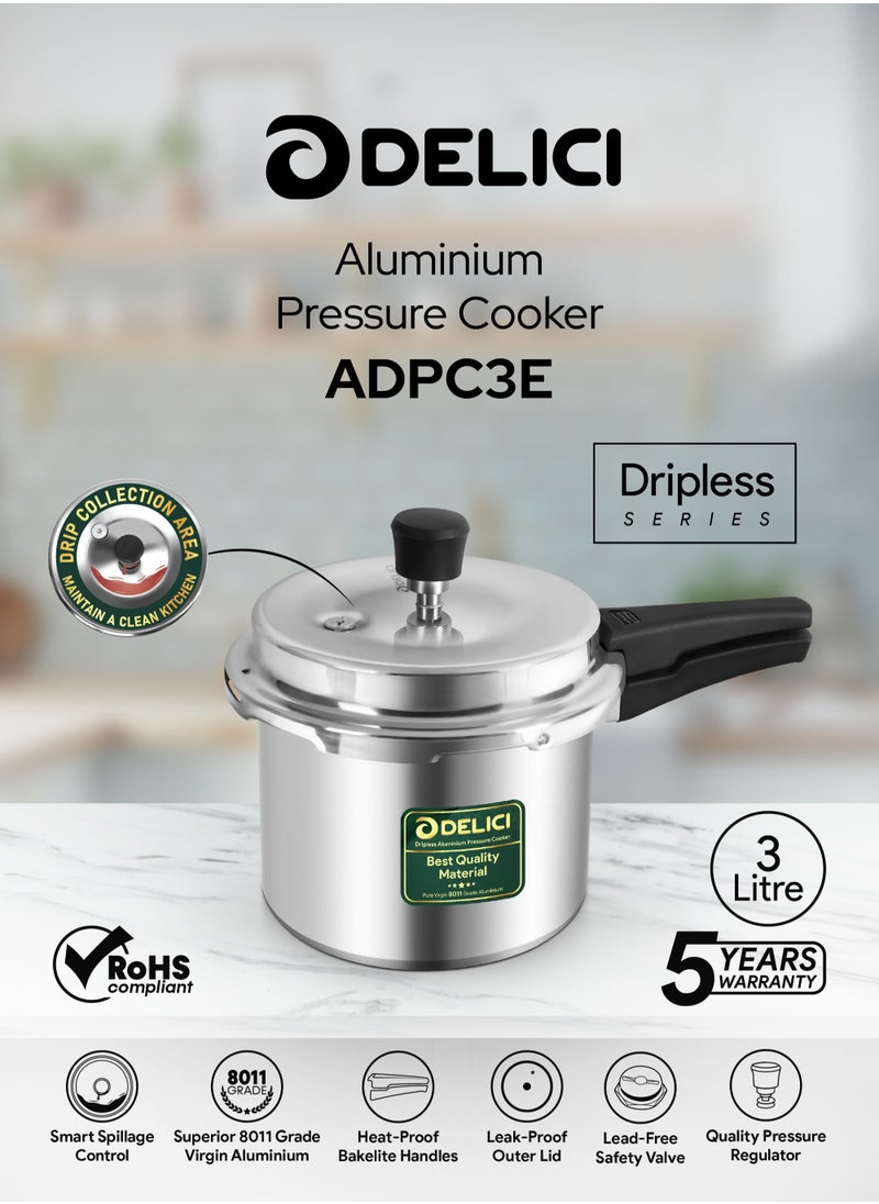 DELICI - 3 Liter Dripless Aluminium Pressure Cooker, Fast, Efficient, and Safe Cooking with Durable Body, Safe Gasket Release Vent System, Multiple Cooktop Compatible - 5 Years Warranty - Image 1
