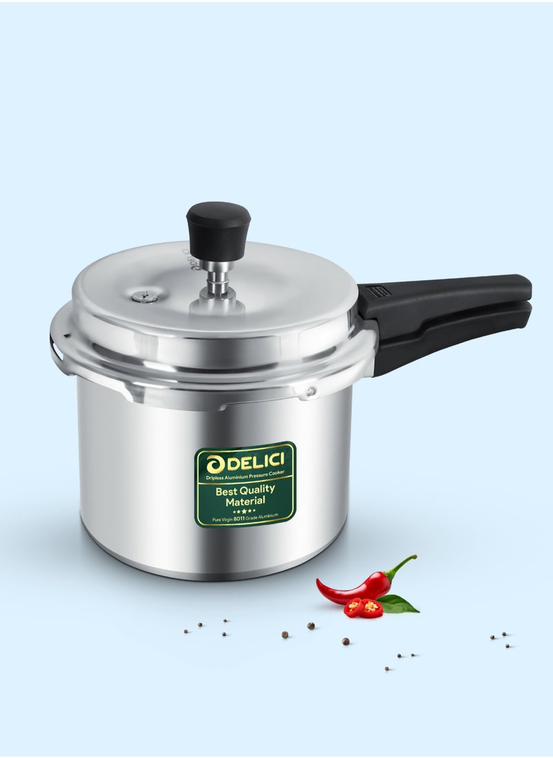 DELICI - 3 Liter Dripless Aluminium Pressure Cooker, Fast, Efficient, and Safe Cooking with Durable Body, Safe Gasket Release Vent System, Multiple Cooktop Compatible - 5 Years Warranty - Image 1