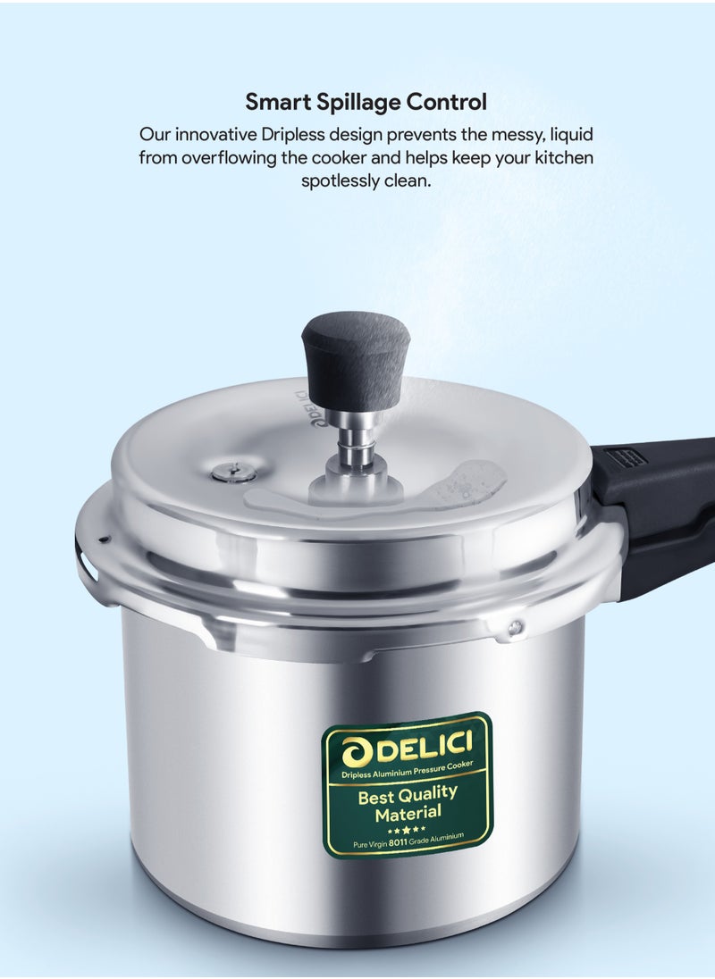 DELICI - 3 Liter Dripless Aluminium Pressure Cooker, Fast, Efficient, and Safe Cooking with Durable Body, Safe Gasket Release Vent System, Multiple Cooktop Compatible - 5 Years Warranty - Image 1