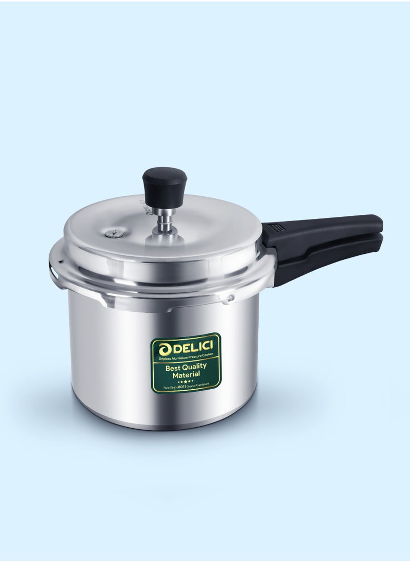 DELICI - 3 Liter Dripless Aluminium Pressure Cooker, Fast, Efficient, and Safe Cooking with Durable Body, Safe Gasket Release Vent System, Multiple Cooktop Compatible - 5 Years Warranty - Image 1