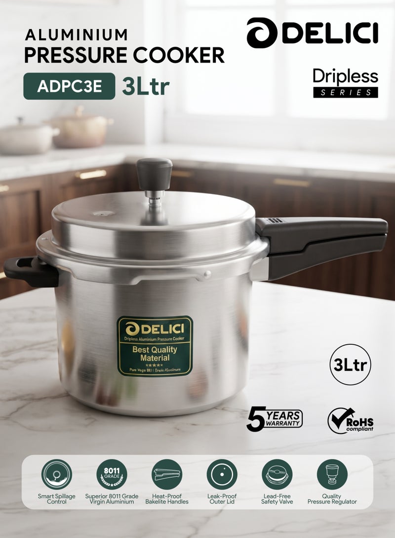 ديليتشي طنجرة ضغط ألمنيوم 3 لتر من DELICI – طبخ سريع وآمن، غطاء مانع للتسرب، قاعدة مقاومة للانتفاخ، متوافقة مع أنواع المواقد – ضمان 5 سنوات - Image 1