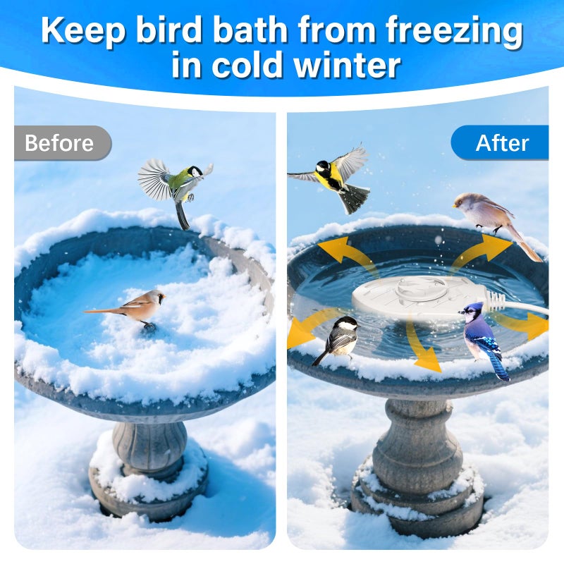 Jvgoo 100W Bird Bath Heater, Birdbath Heaters for Outdoor Bird Bath Water Heater in Winter Submersible Thermostat Control, Heated Bird Bath Deicer for Outside Bird Chicken Poultry Livestock (White) - Image 5