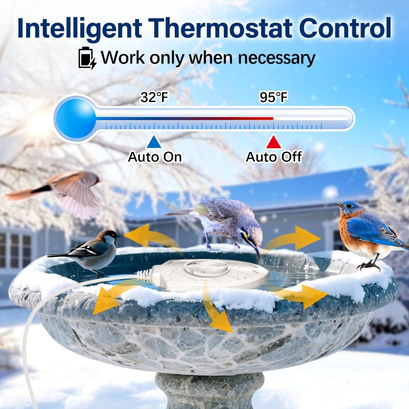 Jvgoo 100W Bird Bath Heater, Birdbath Heaters for Outdoor Bird Bath Water Heater in Winter Submersible Thermostat Control, Heated Bird Bath Deicer for Outside Bird Chicken Poultry Livestock (White) - Image 3