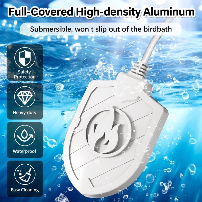 Jvgoo 100W Bird Bath Heater, Birdbath Heaters for Outdoor Bird Bath Water Heater in Winter Submersible Thermostat Control, Heated Bird Bath Deicer for Outside Bird Chicken Poultry Livestock (White) - Image 2