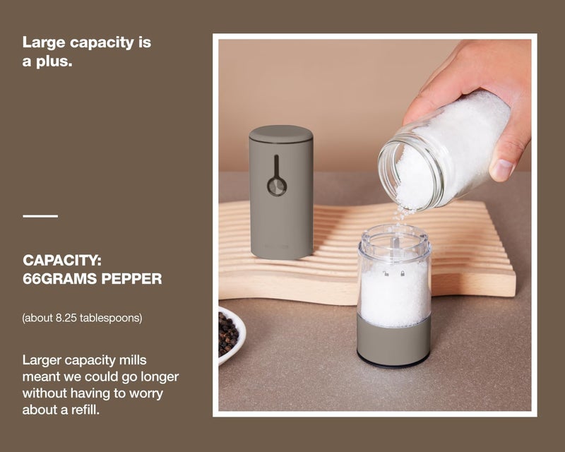 GORMODE Stainless Steel Rechargeable Electric Salt and Pepper Grinder Set, USB Charging with Dust Cover, 6 Adjustable Grinding Modes + LED Light 2pack，Brown - Image 3