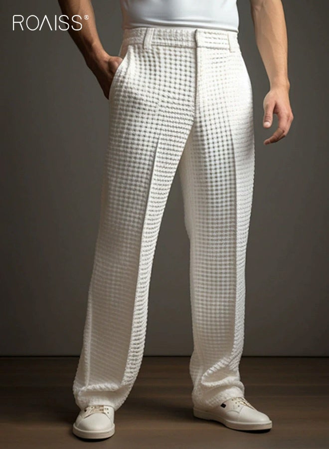 رويس بنطلون رجالي رسمي كاجوال خفيف الوزن بتصميم ساق مستقيمة وملائم بشكل منظم وجيوب جانبية، بنطلون مكتب سهل العناية للملابس المهنية والمناسبات الرسمية، قماش قابل للتهوية لراحة طوال اليوم - Image 1