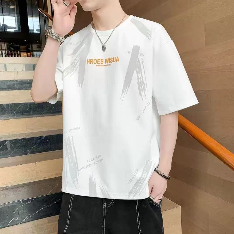 Summer Thin Ice Silk Short-Sleeved T-Shirt Men'S Round Neck Sports Fashion Brand Japanese Style Retro Casual High Street Teenager T-Shirt - Image 1