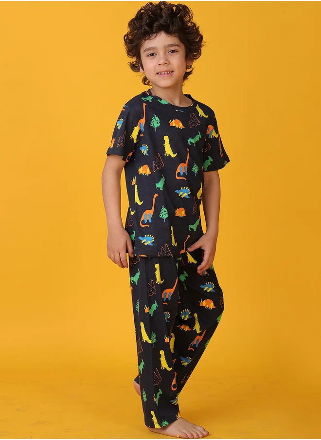 انثريلو Anthrilo All-Over Print Dinosaur T-Shirt and Pyjama Set