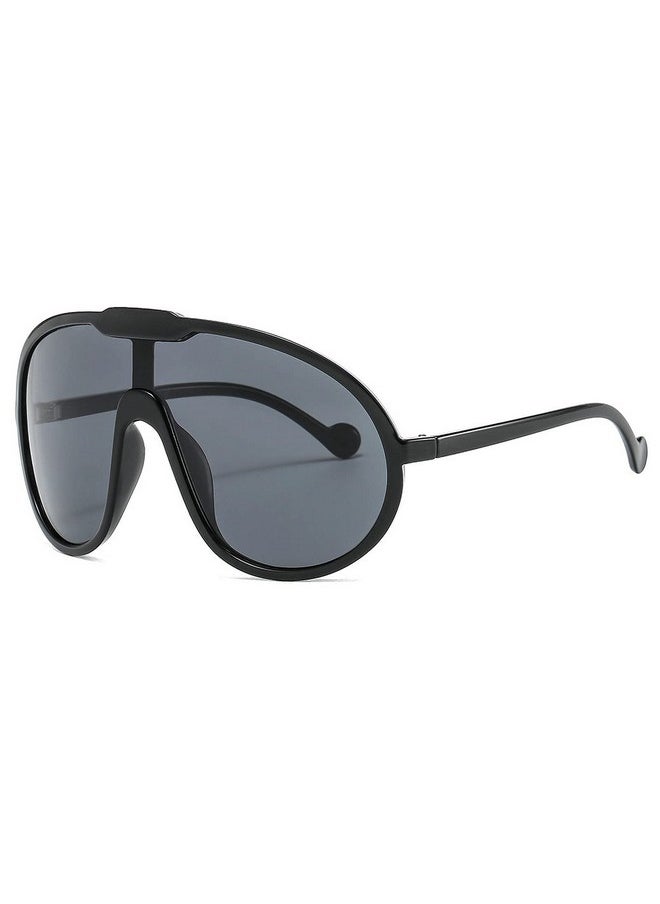 Mincl Oversized One Piece Sunglasses For Women Men Fashion Vintage Sun Glasses Punk Large Frame Eyewear Uv400 Shield Goggles (Black M)  - Image 2