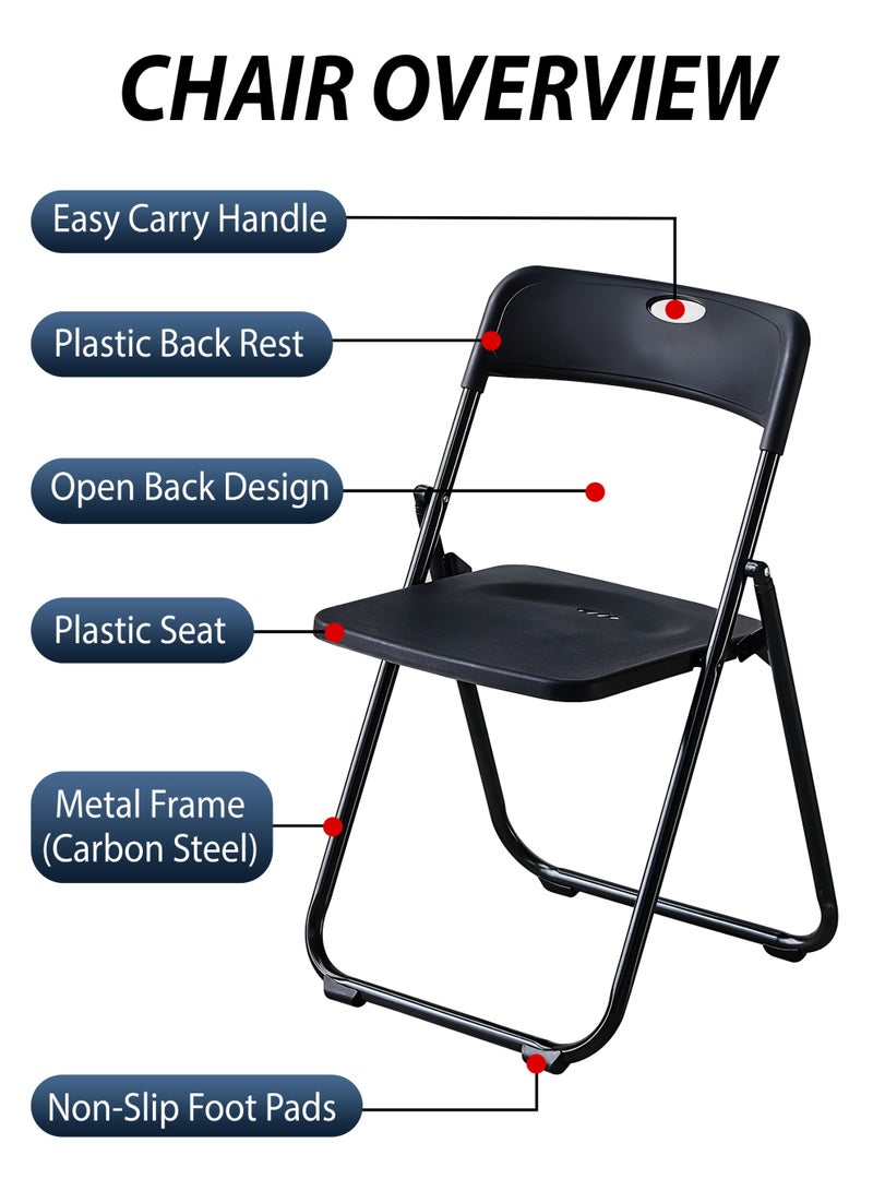 Toshionics كرسي دراسة قابل للطي، مقعد قابل للطي، كرسي قابل للطي للمكتب أو الطاولة بإطار معدني ومقعد وظهر بلاستيكي، تصميم مدمج وخفيف الوزن، أسود لامع للمنزل، غرفة النوم، غرفة المعيشة، الشرفة، المكتب، اللابتوب، الكمبيوتر، المدرسة، فصل دراسي، دراسة الطلاب، تناول الطعام، النزهات الخارجية، الصيد، التخييم، المشي، غرف المؤتمرات والفعاليات، متوفر في مجموعة من 1 إلى 8. - Image 2