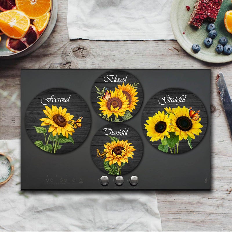 Tucocoo Electric Stove Burner Covers, Sunflower and Butterfly Set of 4 Round Stove Burner Covers, 8 Inches and 10 Inches, Gas Stove Burner Covers, Metal Stove Burner Cover, Modern Cooktop Decorative - Image 2