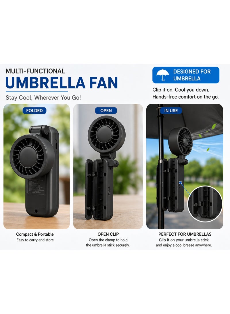 Ebazario Portable Clip-On Umbrella Fan Rechargeable Mini USB Cooling Fan Foldable Hands-Free Personal Fan for Umbrella, Stroller, Camping, Outdoor Travel, Beach & Sports - Image 2