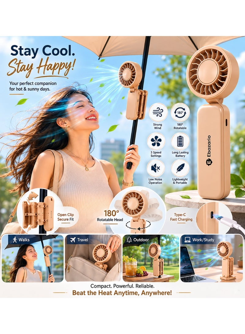 Ebazario Portable Clip-On Umbrella Fan Rechargeable Mini USB Cooling Fan Foldable Hands-Free Personal Fan for Umbrella, Stroller, Camping, Outdoor Travel, Beach & Sports - Image 3