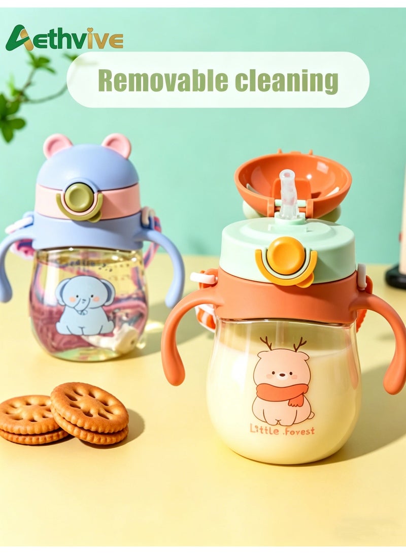 Aethvive 2-Pcs Baby Sippy Cups For 6 Months +, 410ml Baby Cup with Weighted Straw and Easy Grip Handles, Kids Water Bottle with Simple Flip Lid, 360 Degree Spill Proof Toddler Cup - Image 5