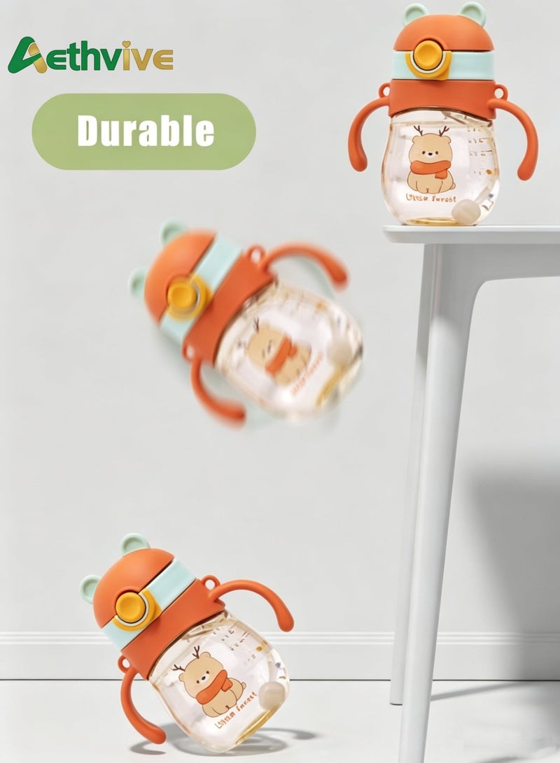 Aethvive 2-Pcs Baby Sippy Cups For 6 Months +, 410ml Baby Cup with Weighted Straw and Easy Grip Handles, Kids Water Bottle with Simple Flip Lid, 360 Degree Spill Proof Toddler Cup - Image 4