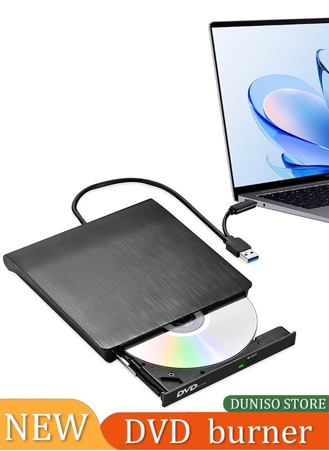 DUNISO - External DVD drive, USB 3.0 computer drive, Type C CD burner, dual ports, no need to drive, compatible with Mac, Windows XP/10/8/7, 15*15*1.6cm, black - Image 1