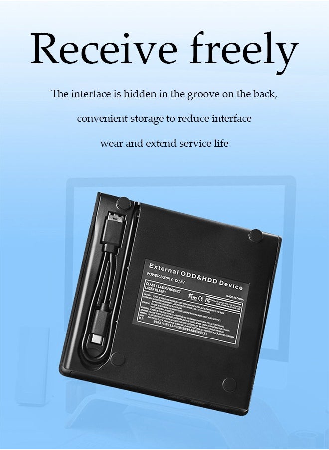 DUNISO - External DVD drive, USB 3.0 computer drive, Type C CD burner, dual ports, no need to drive, compatible with Mac, Windows XP/10/8/7, 15*15*1.6cm, black - Image 1