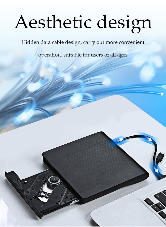DUNISO - External DVD drive, USB 3.0 computer drive, Type C CD burner, dual ports, no need to drive, compatible with Mac, Windows XP/10/8/7, 15*15*1.6cm, black - Image 1