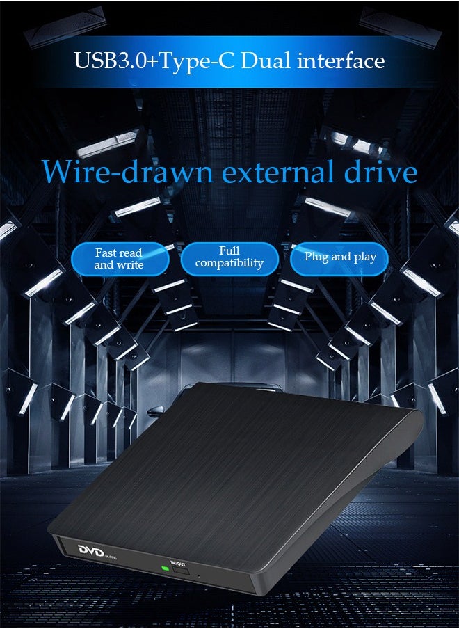DUNISO - External DVD drive, USB 3.0 computer drive, Type C CD burner, dual ports, no need to drive, compatible with Mac, Windows XP/10/8/7, 15*15*1.6cm, black - Image 1