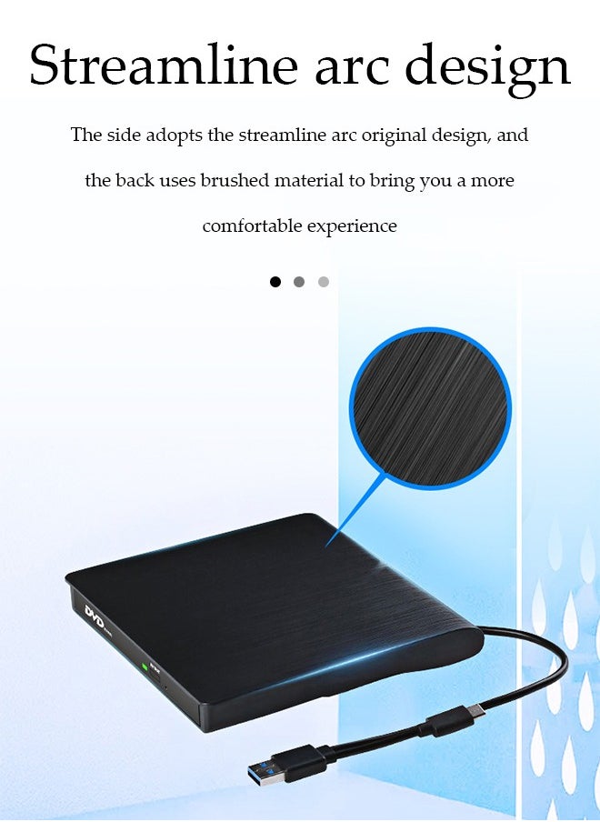 DUNISO - External DVD drive, USB 3.0 computer drive, Type C CD burner, dual ports, no need to drive, compatible with Mac, Windows XP/10/8/7, 15*15*1.6cm, black - Image 1