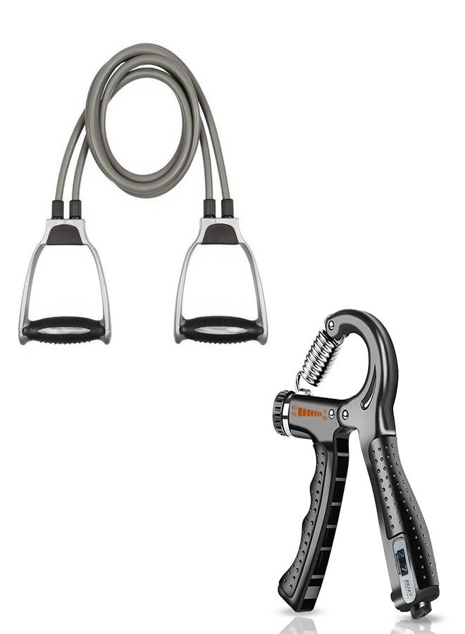 RASCO Double Toning Tube & Adjustable Hand Grip for Full Body Workout, Exercise, Equipment Resistance Tube with Comfort Handles Latex Hand Grip (Black and Gray) - Image 1