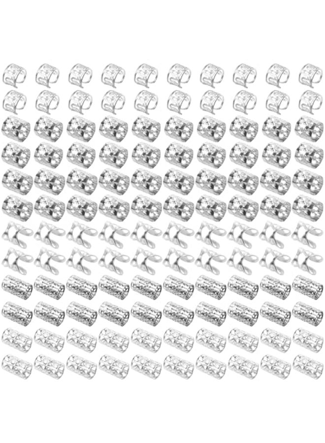 Ryalan 120 PCS Silver Dreadlock Beads Hair Jewelry Braids Accessories for Goddess Locs Crochet Passion Twist Hair Rings Soft Metal Adjustable Braiding Cuffs 120Pcs Silver - Image 1