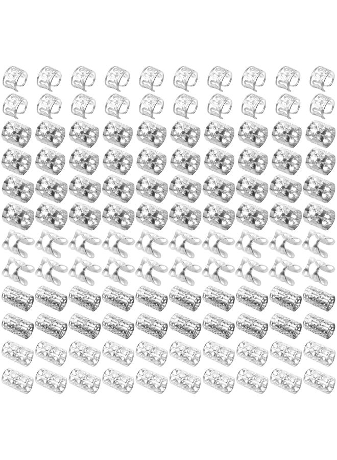 Ryalan 120 PCS Silver Dreadlock Beads Hair Jewelry Braids Accessories for Goddess Locs Crochet Passion Twist Hair Rings Soft Metal Adjustable Braiding Cuffs 120Pcs Silver - Image 2