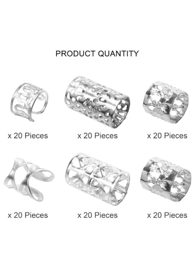 Ryalan 120 PCS Silver Dreadlock Beads Hair Jewelry Braids Accessories for Goddess Locs Crochet Passion Twist Hair Rings Soft Metal Adjustable Braiding Cuffs 120Pcs Silver - Image 3