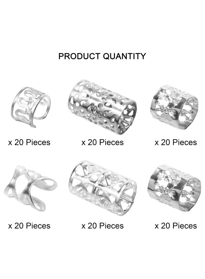 Ryalan 120 PCS Silver Dreadlock Beads Hair Jewelry Braids Accessories for Goddess Locs Crochet Passion Twist Hair Rings Soft Metal Adjustable Braiding Cuffs 120Pcs Silver - Image 4