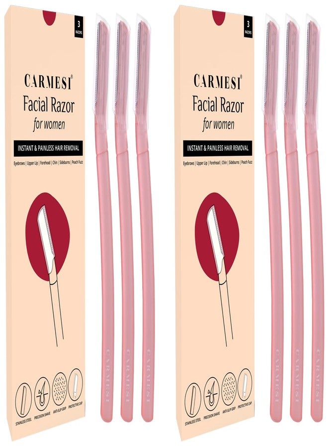 Carmesi Reusable Face Razor for Women Facial Hair- 3 Razors | Instant & Painless Hair Removal | For Eyebrows, Upper Lip, Forehead, Peach Fuzz, Chin and Sideburns | Dermaplaning Tool (Pack of 2) - Image 1