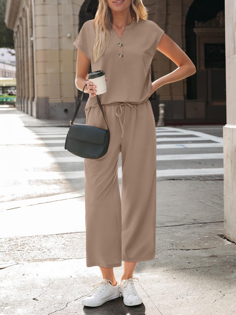 LILLUSORY Two Piece Lounge Sets for Women Spring Vacation Beach Travel Airport Outfits Casual Cruise Fashion 2026 Coffee XL - Image 2