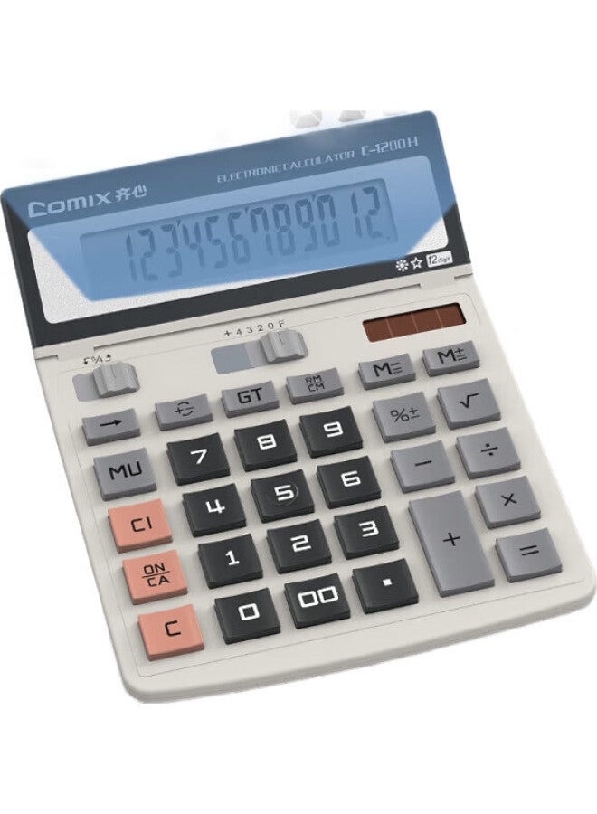Comix Dual Power Office Large Calculator, Wide-Screen Financial Calculator, Office Stationery Supplies, C-1200H - Image 1