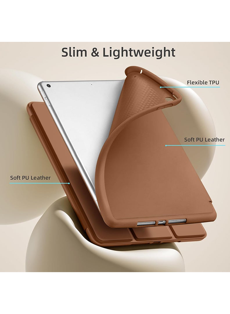 Theodor Case Compatible with iPad 10.2 Inch 2021/2020/2019, for iPad 9th/8th/7th Generation Smart Case with Pencil Holder, Protective Case with Soft TPU Back, Auto Sleep/Wake Cover, Brown - Image 4