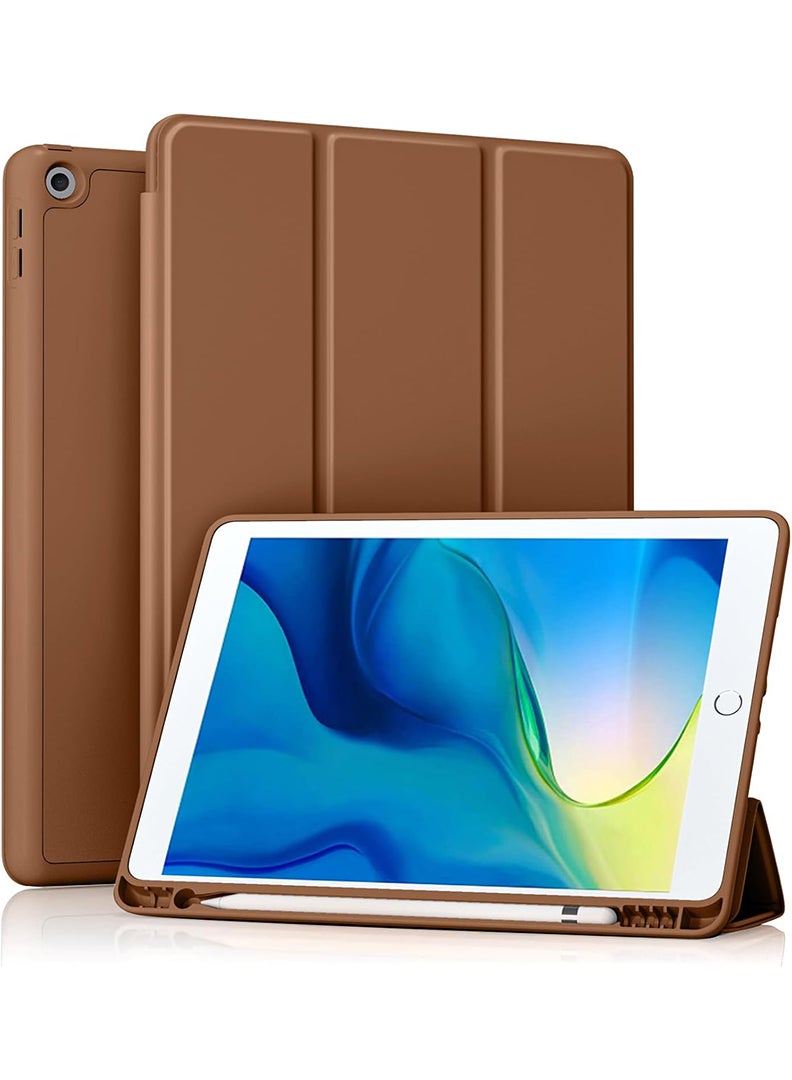 Theodor Case Compatible with iPad 10.2 Inch 2021/2020/2019, for iPad 9th/8th/7th Generation Smart Case with Pencil Holder, Protective Case with Soft TPU Back, Auto Sleep/Wake Cover, Brown - Image 1
