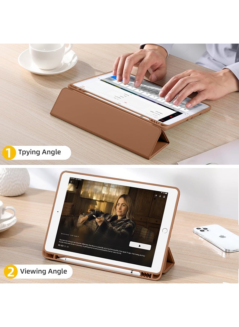 Theodor Case Compatible with iPad 10.2 Inch 2021/2020/2019, for iPad 9th/8th/7th Generation Smart Case with Pencil Holder, Protective Case with Soft TPU Back, Auto Sleep/Wake Cover, Brown - Image 5