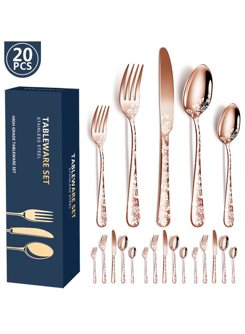 KUYING Stainless Steel Tableware Set Of 20 Pieces Western Knife Fork Spoon Set 