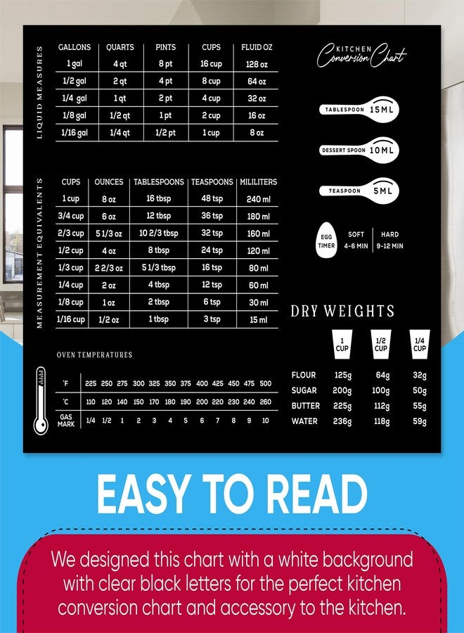 Sunsella Magnetic Kitchen Conversion Chart | 8.5" x 11" Fridge Magnet for Measuring Liquid Temperature Weight | Imperial Metric & Standard Measurements | Cooking Baking Recipe Accessories for Cooks and Chefs - Image 5