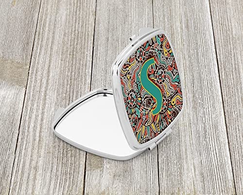 Caroline's Treasures CJ2013-SSCM Letter S Retro Tribal Alphabet Initial Compact Mirror Decorative Travel Makeup Mirror for Women Girls Gifts Pocket Makeup Mirror Folding Handheld - Image 2