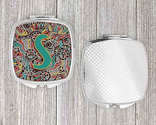 Caroline's Treasures CJ2013-SSCM Letter S Retro Tribal Alphabet Initial Compact Mirror Decorative Travel Makeup Mirror for Women Girls Gifts Pocket Makeup Mirror Folding Handheld - Image 4