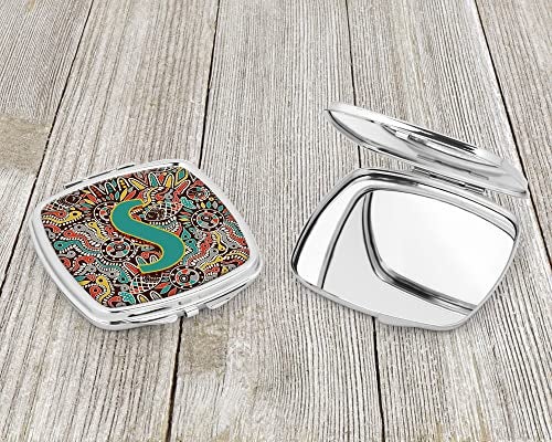 Caroline's Treasures CJ2013-SSCM Letter S Retro Tribal Alphabet Initial Compact Mirror Decorative Travel Makeup Mirror for Women Girls Gifts Pocket Makeup Mirror Folding Handheld - Image 3