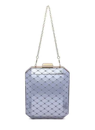 London Rag Silver Metallic Cut Out Clutch Bag