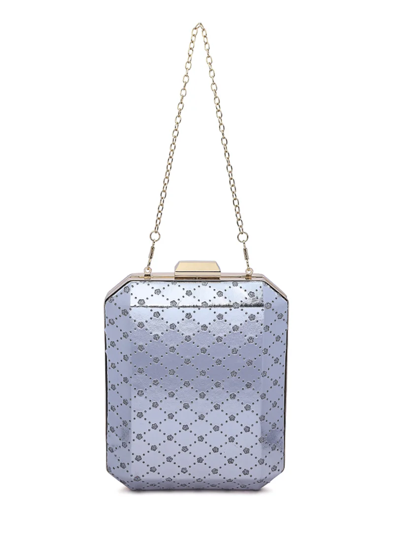 London Rag Silver Metallic Cut Out Clutch Bag