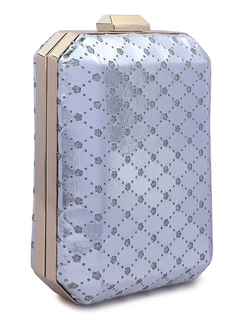 London Rag Silver Metallic Cut Out Clutch Bag