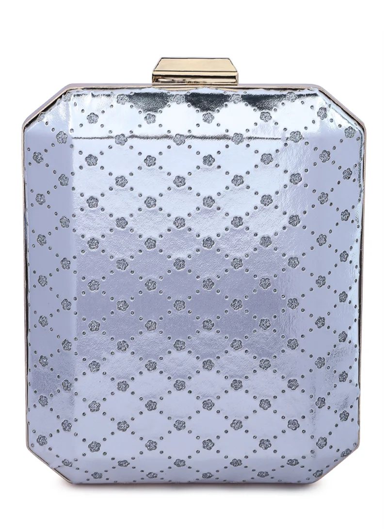 London Rag Silver Metallic Cut Out Clutch Bag