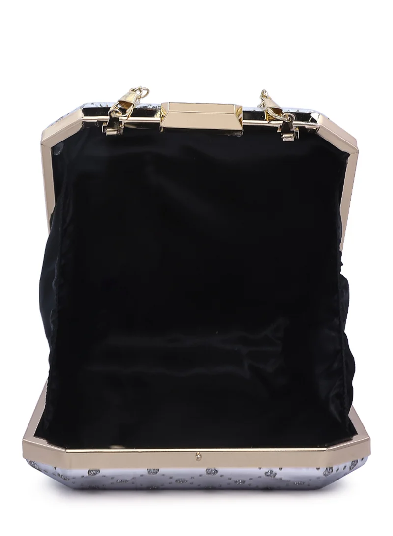 London Rag Silver Metallic Cut Out Clutch Bag