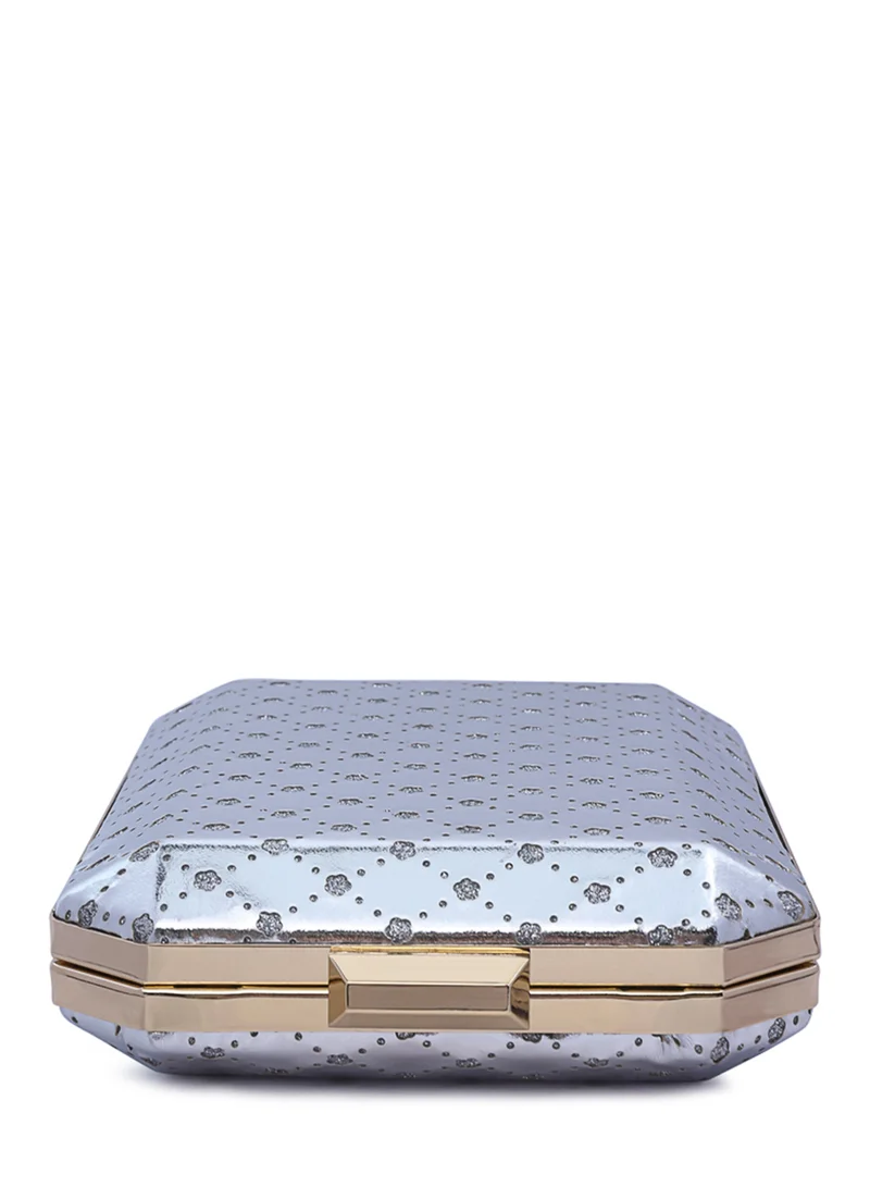 London Rag Silver Metallic Cut Out Clutch Bag